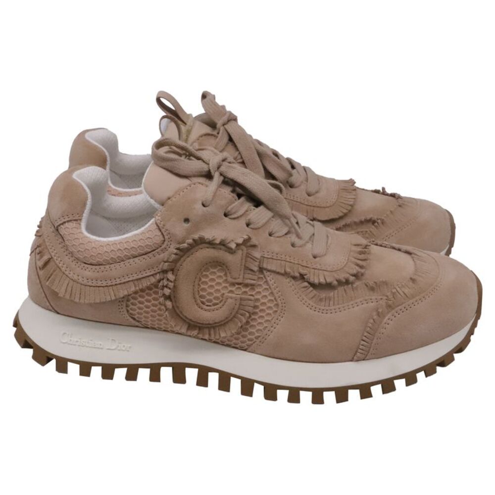 Dior C'est Fringe Sneakers in Beige Suede